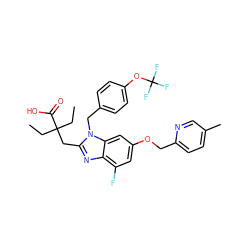 CCC(CC)(Cc1nc2c(F)cc(OCc3ccc(C)cn3)cc2n1Cc1ccc(OC(F)(F)F)cc1)C(=O)O ZINC000226044305