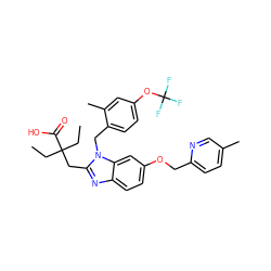 CCC(CC)(Cc1nc2ccc(OCc3ccc(C)cn3)cc2n1Cc1ccc(OC(F)(F)F)cc1C)C(=O)O ZINC000218038085