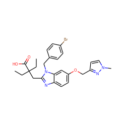 CCC(CC)(Cc1nc2ccc(OCc3ccn(C)n3)cc2n1Cc1ccc(Br)cc1)C(=O)O ZINC000226029493