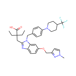 CCC(CC)(Cc1nc2ccc(OCc3ccn(C)n3)cc2n1Cc1ccc(N2CCC(C(F)(F)F)CC2)cc1)C(=O)O ZINC000226015000