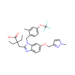 CCC(CC)(Cc1nc2ccc(OCc3ccn(C)n3)cc2n1Cc1ccc(OC(F)(F)F)cc1C)C(=O)O ZINC000218351560