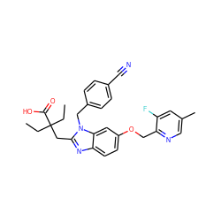 CCC(CC)(Cc1nc2ccc(OCc3ncc(C)cc3F)cc2n1Cc1ccc(C#N)cc1)C(=O)O ZINC000218176235