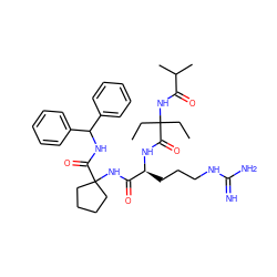 CCC(CC)(NC(=O)C(C)C)C(=O)N[C@@H](CCCNC(=N)N)C(=O)NC1(C(=O)NC(c2ccccc2)c2ccccc2)CCCC1 ZINC000149763723