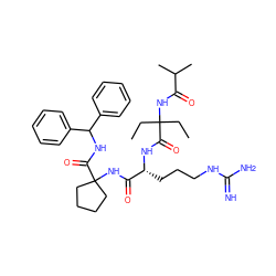 CCC(CC)(NC(=O)C(C)C)C(=O)N[C@H](CCCNC(=N)N)C(=O)NC1(C(=O)NC(c2ccccc2)c2ccccc2)CCCC1 ZINC000149767123