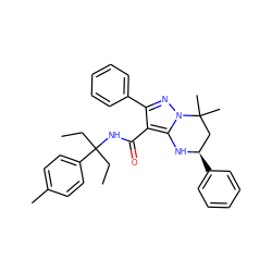 CCC(CC)(NC(=O)c1c(-c2ccccc2)nn2c1N[C@H](c1ccccc1)CC2(C)C)c1ccc(C)cc1 ZINC000066113510