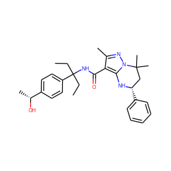 CCC(CC)(NC(=O)c1c(C)nn2c1N[C@@H](c1ccccc1)CC2(C)C)c1ccc([C@@H](C)O)cc1 ZINC000066113987