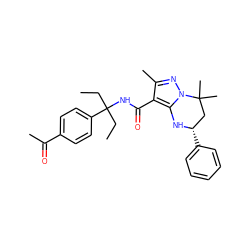 CCC(CC)(NC(=O)c1c(C)nn2c1N[C@@H](c1ccccc1)CC2(C)C)c1ccc(C(C)=O)cc1 ZINC000066123686