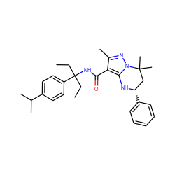 CCC(CC)(NC(=O)c1c(C)nn2c1N[C@@H](c1ccccc1)CC2(C)C)c1ccc(C(C)C)cc1 ZINC000066113852