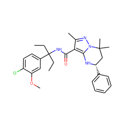 CCC(CC)(NC(=O)c1c(C)nn2c1N[C@@H](c1ccccc1)CC2(C)C)c1ccc(Cl)c(OC)c1 ZINC000066103654