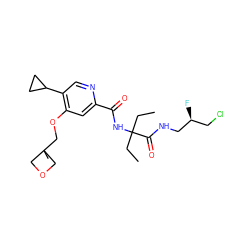 CCC(CC)(NC(=O)c1cc(OCC2(C)COC2)c(C2CC2)cn1)C(=O)NC[C@@H](F)CCl ZINC000146422507