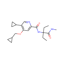 CCC(CC)(NC(=O)c1cc(OCC2CC2)c(C2CC2)cn1)C(=O)NC ZINC000146331231