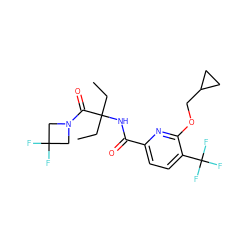 CCC(CC)(NC(=O)c1ccc(C(F)(F)F)c(OCC2CC2)n1)C(=O)N1CC(F)(F)C1 ZINC000207738865