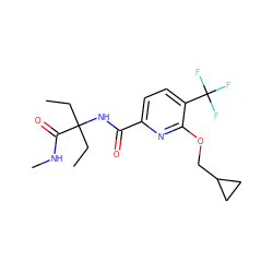 CCC(CC)(NC(=O)c1ccc(C(F)(F)F)c(OCC2CC2)n1)C(=O)NC ZINC000206687665