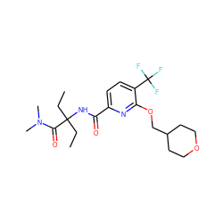 CCC(CC)(NC(=O)c1ccc(C(F)(F)F)c(OCC2CCOCC2)n1)C(=O)N(C)C ZINC000207737321