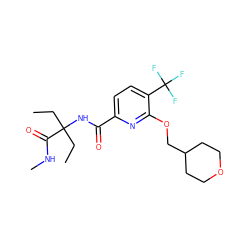 CCC(CC)(NC(=O)c1ccc(C(F)(F)F)c(OCC2CCOCC2)n1)C(=O)NC ZINC000143466110