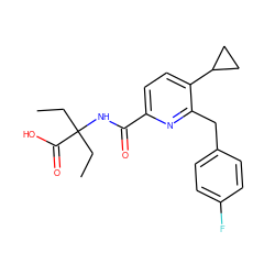 CCC(CC)(NC(=O)c1ccc(C2CC2)c(Cc2ccc(F)cc2)n1)C(=O)O ZINC000150272089