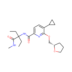 CCC(CC)(NC(=O)c1ccc(C2CC2)c(OC[C@@H]2CCCO2)n1)C(=O)NC ZINC000143381299