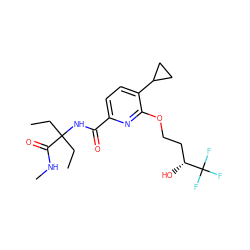 CCC(CC)(NC(=O)c1ccc(C2CC2)c(OCC[C@@H](O)C(F)(F)F)n1)C(=O)NC ZINC000206687298