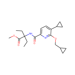 CCC(CC)(NC(=O)c1ccc(C2CC2)c(OCC2CC2)n1)C(=O)OC ZINC000150081528