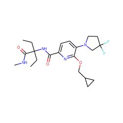 CCC(CC)(NC(=O)c1ccc(N2CCC(F)(F)C2)c(OCC2CC2)n1)C(=O)NC ZINC000206694221