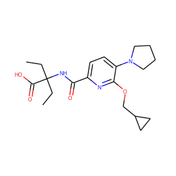 CCC(CC)(NC(=O)c1ccc(N2CCCC2)c(OCC2CC2)n1)C(=O)O ZINC000150148517