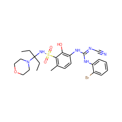 CCC(CC)(NS(=O)(=O)c1c(C)ccc(N/C(=N/C#N)Nc2ccccc2Br)c1O)N1CCOCC1 ZINC000036143847