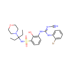 CCC(CC)(NS(=O)(=O)c1cccc(N/C(=N/C#N)Nc2ccccc2Br)c1O)N1CCOCC1 ZINC000028604062