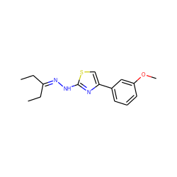 CCC(CC)=NNc1nc(-c2cccc(OC)c2)cs1 ZINC000058575040