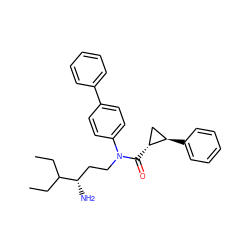 CCC(CC)[C@@H](N)CCN(C(=O)[C@@H]1C[C@H]1c1ccccc1)c1ccc(-c2ccccc2)cc1 ZINC000299867903