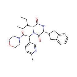 CCC(CC)[C@@H]1C(=O)N[C@H](C2Cc3ccccc3C2)C(=O)N1[C@@H](C(=O)N1CCOCC1)c1ccc(C)nc1 ZINC000084725960