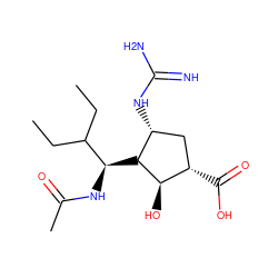 CCC(CC)[C@H](NC(C)=O)[C@@H]1[C@H](O)[C@@H](C(=O)O)C[C@H]1NC(=N)N ZINC000003981610