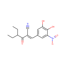 CCC(CC)C(=O)/C(C#N)=C/c1cc(O)c(O)c([N+](=O)[O-])c1 ZINC000199466778