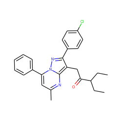 CCC(CC)C(=O)Cc1c(-c2ccc(Cl)cc2)nn2c(-c3ccccc3)cc(C)nc12 ZINC001772615728