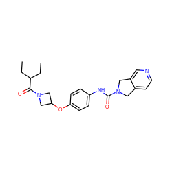 CCC(CC)C(=O)N1CC(Oc2ccc(NC(=O)N3Cc4ccncc4C3)cc2)C1 ZINC000166316918