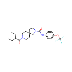 CCC(CC)C(=O)N1CCC2(CCN(C(=O)Nc3ccc(OC(F)(F)F)cc3)C2)CC1 ZINC000096285157