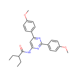 CCC(CC)C(=O)Nc1cc(-c2ccc(OC)cc2)nc(-c2ccc(OC)cc2)n1 ZINC000066099723