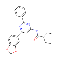 CCC(CC)C(=O)Nc1cc(-c2ccc3c(c2)OCO3)nc(-c2ccccc2)n1 ZINC000029061617