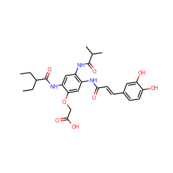 CCC(CC)C(=O)Nc1cc(NC(=O)C(C)C)c(NC(=O)/C=C/c2ccc(O)c(O)c2)cc1OCC(=O)O ZINC000103250989