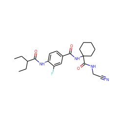 CCC(CC)C(=O)Nc1ccc(C(=O)NC2(C(=O)NCC#N)CCCCC2)cc1F ZINC000474607785