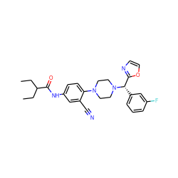 CCC(CC)C(=O)Nc1ccc(N2CCN([C@@H](c3cccc(F)c3)c3ncco3)CC2)c(C#N)c1 ZINC000103226270