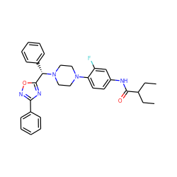 CCC(CC)C(=O)Nc1ccc(N2CCN([C@@H](c3ccccc3)c3nc(-c4ccccc4)no3)CC2)c(F)c1 ZINC000103227917