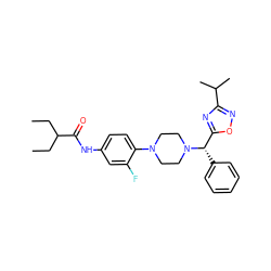 CCC(CC)C(=O)Nc1ccc(N2CCN([C@@H](c3ccccc3)c3nc(C(C)C)no3)CC2)c(F)c1 ZINC000103227911