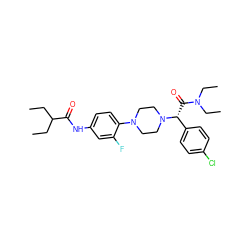 CCC(CC)C(=O)Nc1ccc(N2CCN([C@H](C(=O)N(CC)CC)c3ccc(Cl)cc3)CC2)c(F)c1 ZINC000103226324