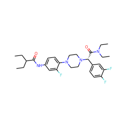 CCC(CC)C(=O)Nc1ccc(N2CCN([C@H](C(=O)N(CC)CC)c3ccc(F)c(F)c3)CC2)c(F)c1 ZINC000103227716