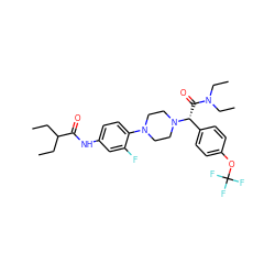 CCC(CC)C(=O)Nc1ccc(N2CCN([C@H](C(=O)N(CC)CC)c3ccc(OC(F)(F)F)cc3)CC2)c(F)c1 ZINC000103227703