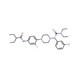 CCC(CC)C(=O)Nc1ccc(N2CCN([C@H](C(=O)N(CC)CC)c3cccc(Cl)c3)CC2)c(F)c1 ZINC000103227852