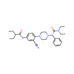 CCC(CC)C(=O)Nc1ccc(N2CCN([C@H](C(=O)N(CC)CC)c3ccccc3)CC2)c(C#N)c1 ZINC000072179734