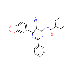 CCC(CC)C(=O)Nc1nc(-c2ccccc2)nc(-c2ccc3c(c2)OCO3)c1C#N ZINC000029064096