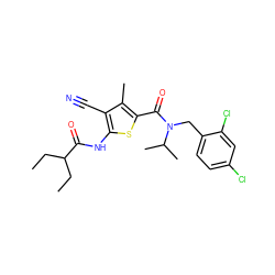 CCC(CC)C(=O)Nc1sc(C(=O)N(Cc2ccc(Cl)cc2Cl)C(C)C)c(C)c1C#N ZINC000028135987