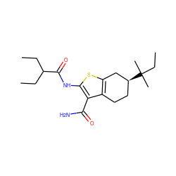 CCC(CC)C(=O)Nc1sc2c(c1C(N)=O)CC[C@H](C(C)(C)CC)C2 ZINC000000671045